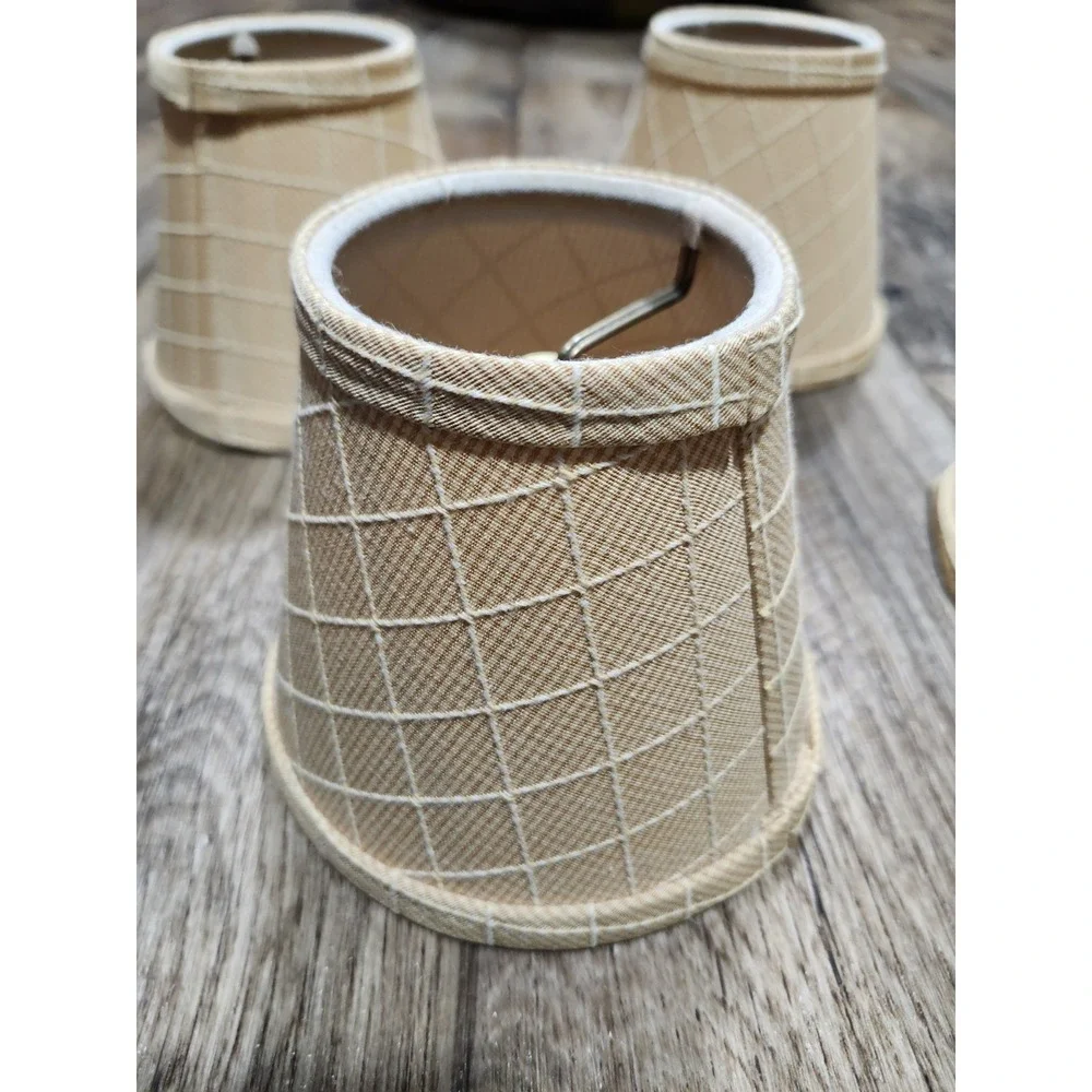 5 Vintage Mini Lamp Shades Beige Diamond Pattern Lot New Old Stock